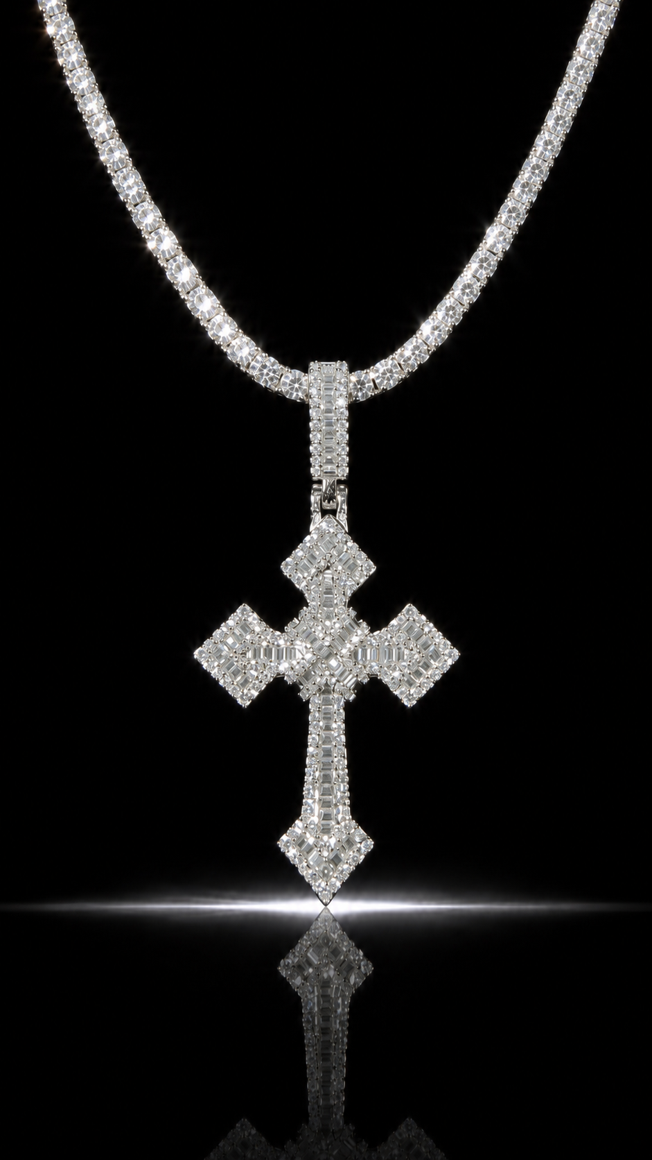 Cross Pendant B + 3mm Tennis Chain Set | 925 Sterling Silver | D Color VVS1 Moissanite