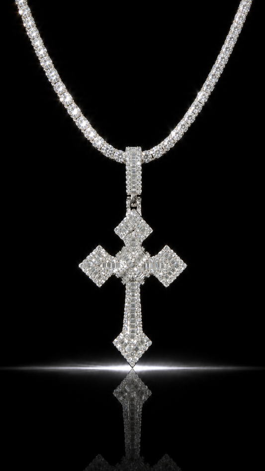 Cross Pendant B + 3mm Tennis Chain Set | 925 Sterling Silver | D Color VVS1 Moissanite