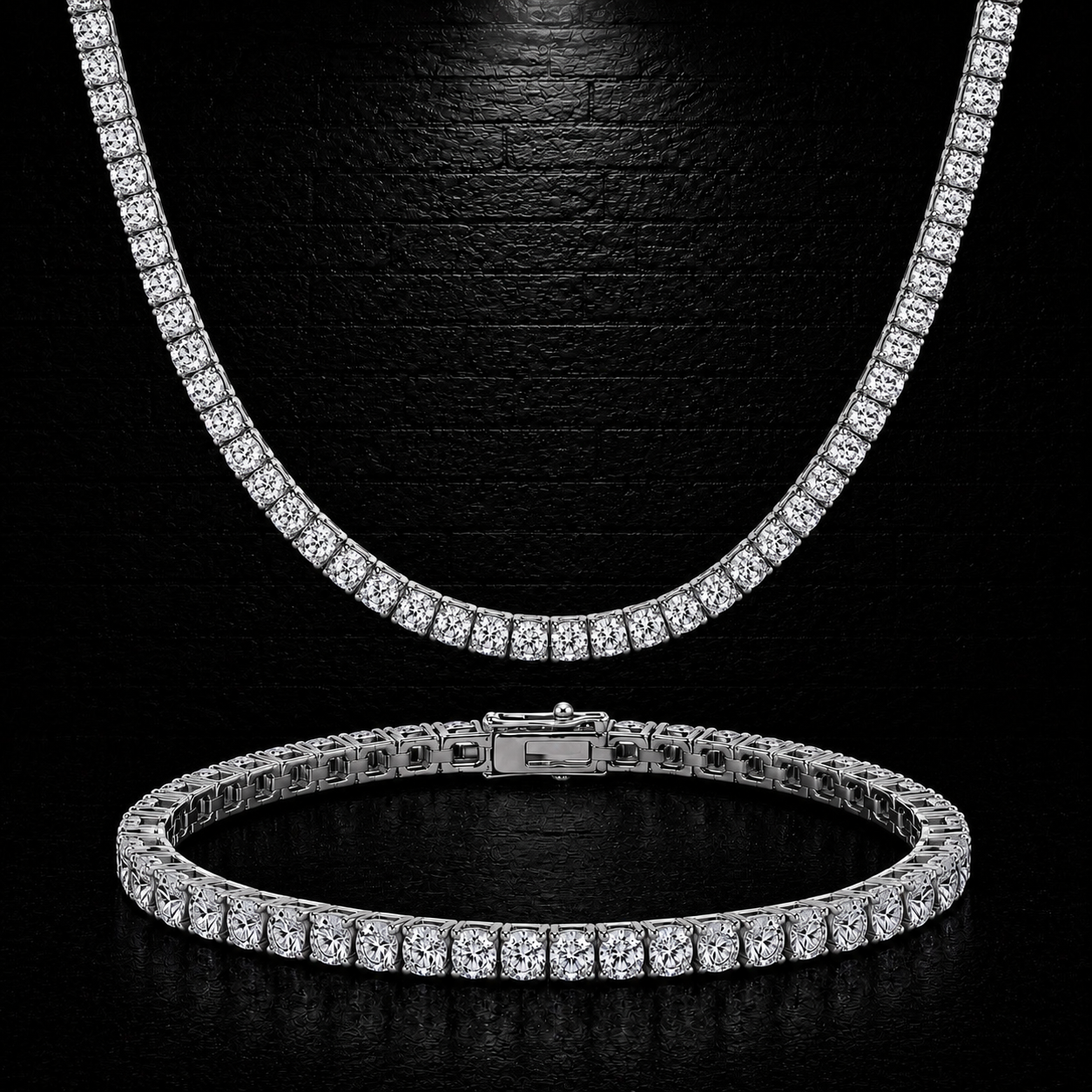 3mm Tennis Chain + Bracelet Set | VVS1 Moissanite | 925 Sterling Silver