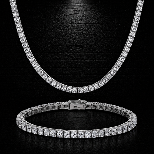 3mm Tennis Chain + Bracelet Set | VVS1 Moissanite | 925 Sterling Silver