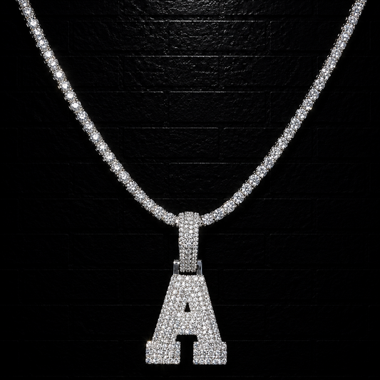Initial "A" Pendant + 3mm Tennis Chain Set | 925 Sterling Silver | D Color VVS1 Moissanite