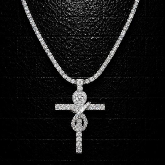 Ankh Cross Pendant + 3mm Tennis Chain Set | 925 Sterling Silver | D Color VVS1 Moissanite
