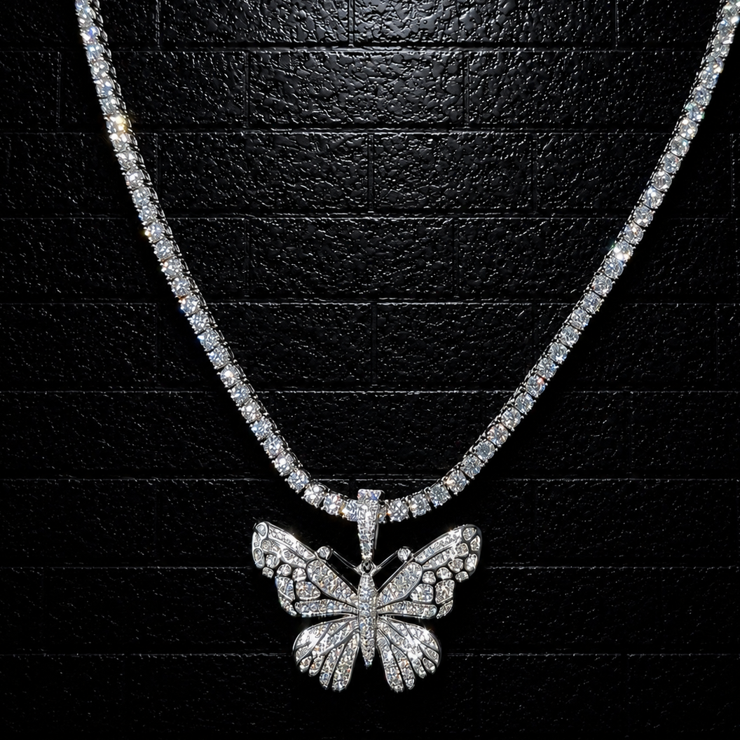 Butterfly Pendant + 3mm Tennis Chain Set | 925 Sterling Silver | D Color VVS1 Moissanite