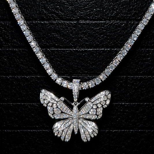 Butterfly Pendant + 3mm Tennis Chain Set | 925 Sterling Silver | D Color VVS1 Moissanite