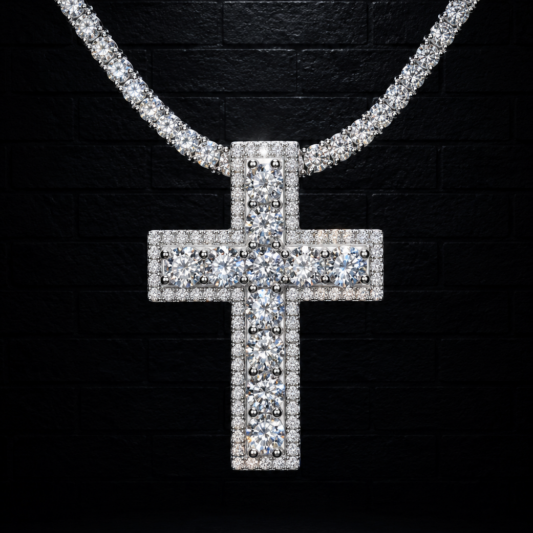 Cross Pendant + 3mm Tennis Chain Set | 925 Sterling Silver | D Color VVS1 Moissanite