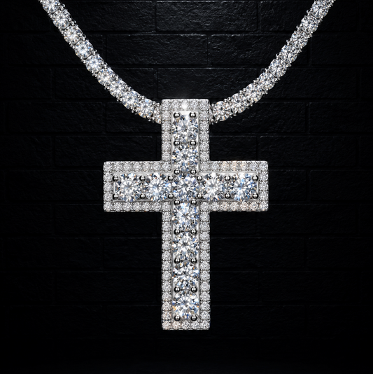 Cross Pendant + 3mm Tennis Chain Set | 925 Sterling Silver | D Color VVS1 Moissanite