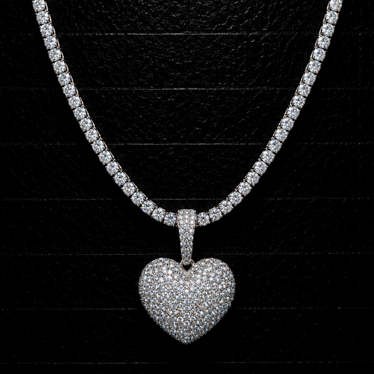 Heart Pendant + 3mm Tennis Chain Set | 925 Sterling Silver | D Color VVS1 Moissanite