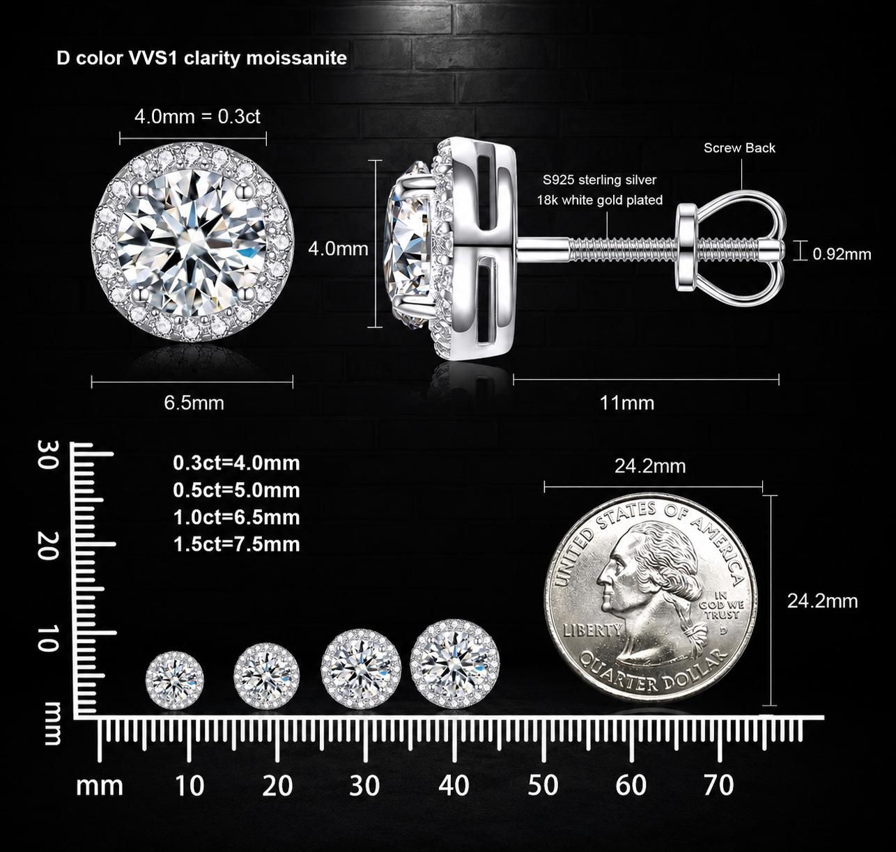 Moissanite Earrings VVS1 • 925 Sterling Silver