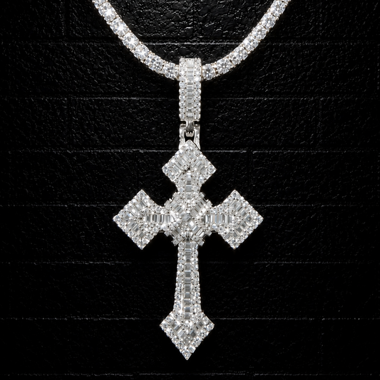Cross Pendant B + 3mm Tennis Chain Set | 925 Sterling Silver | D Color VVS1 Moissanite
