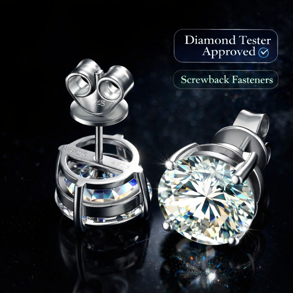 D Color VVS1 Moissanite Stud Earrings | 925 Sterling Silver | Diamond Tester Approved