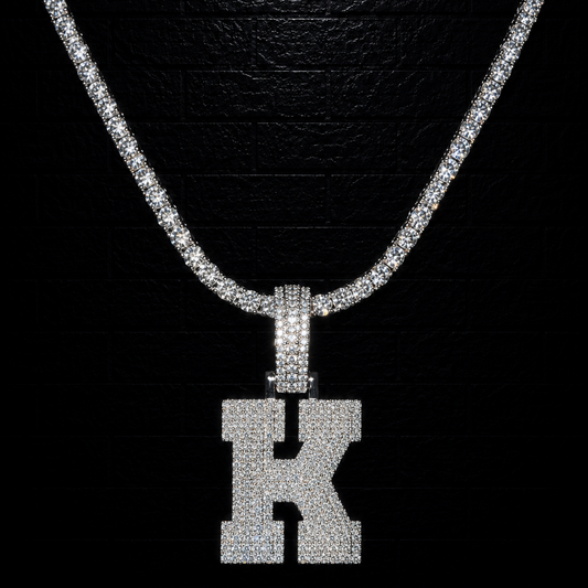 Initial "K" Pendant + 3mm Tennis Chain Set | 925 Sterling Silver | D Color VVS1 Moissanite