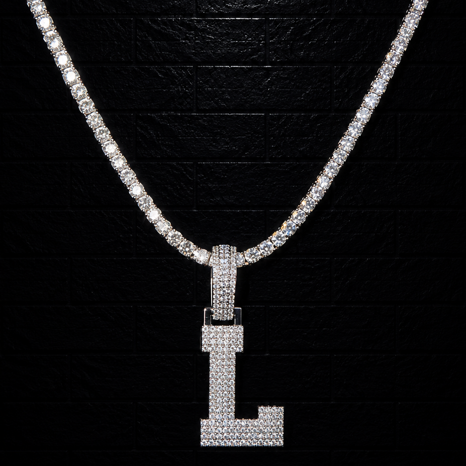 Initial "L" Pendant + 3mm Tennis Chain Set | 925 Sterling Silver | D Color VVS1 Moissanite