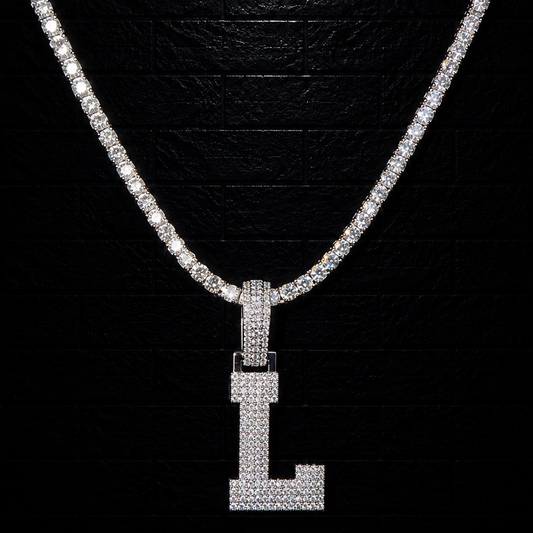 Initial "L" Pendant + 3mm Tennis Chain Set | 925 Sterling Silver | D Color VVS1 Moissanite