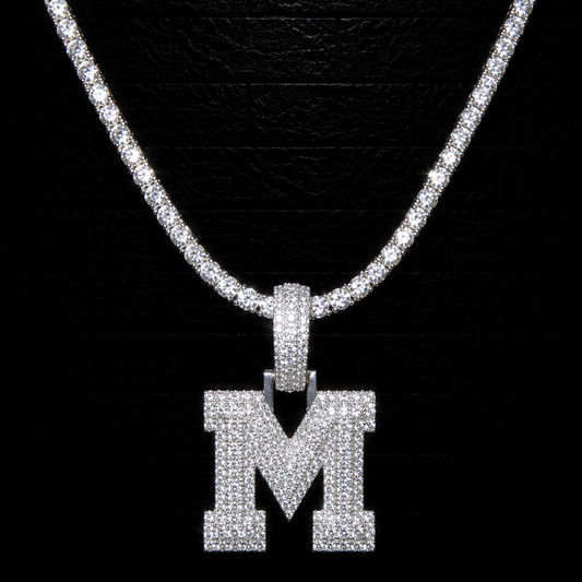 Initial "M" Pendant + 3mm Tennis Chain Set | 925 Sterling Silver | D Color VVS1 Moissanite