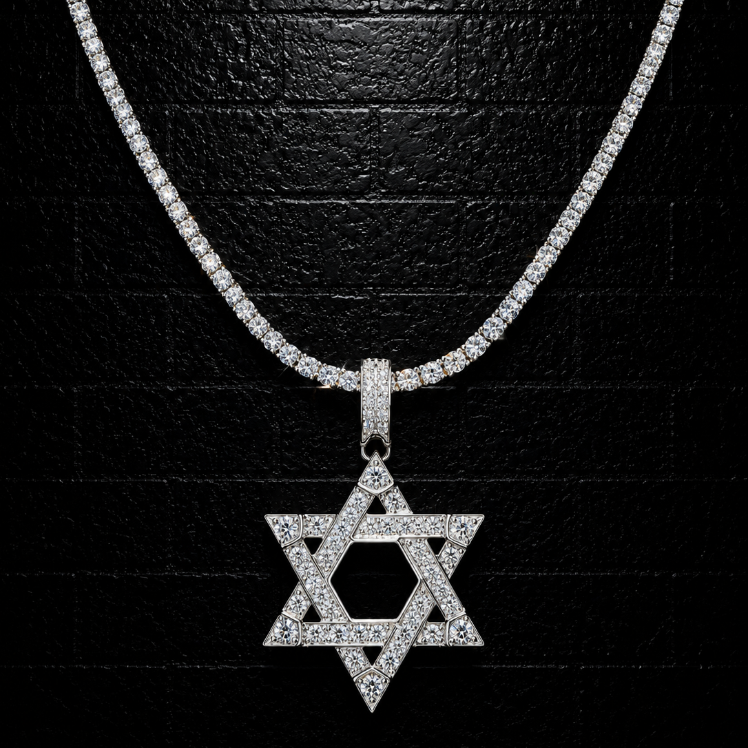 Star of David Pendant + 3mm Tennis Chain Set | 925 Sterling Silver | D Color VVS1 Moissanite