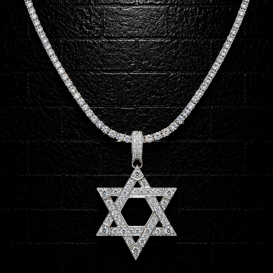 Star of David Pendant + 3mm Tennis Chain Set | 925 Sterling Silver | D Color VVS1 Moissanite