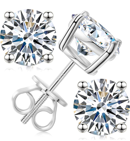 Sterling Silver Moissanite Earrings Hypoallergenic, Round Cut D Color VVS1 Lab Created 0.3ct