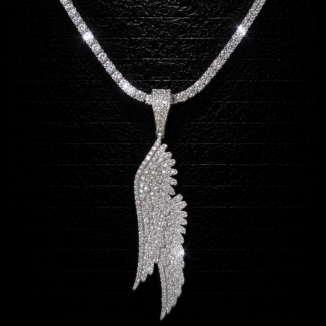 Angel Wing Pendant + 3mm Tennis Chain Set | 925 Sterling Silver | D Color VVS1 Moissanite
