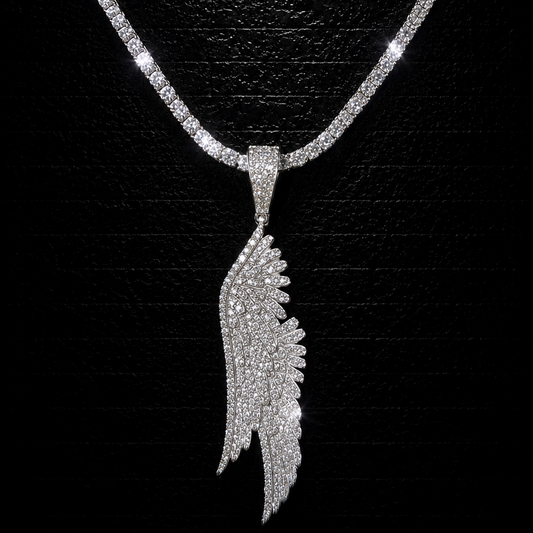 Angel Wing Pendant + 3mm Tennis Chain Set | 925 Sterling Silver | D Color VVS1 Moissanite