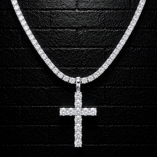 Cross Pendant + 3mm Tennis Chain Set | 925 Sterling Silver | D Color VVS1 Moissanite