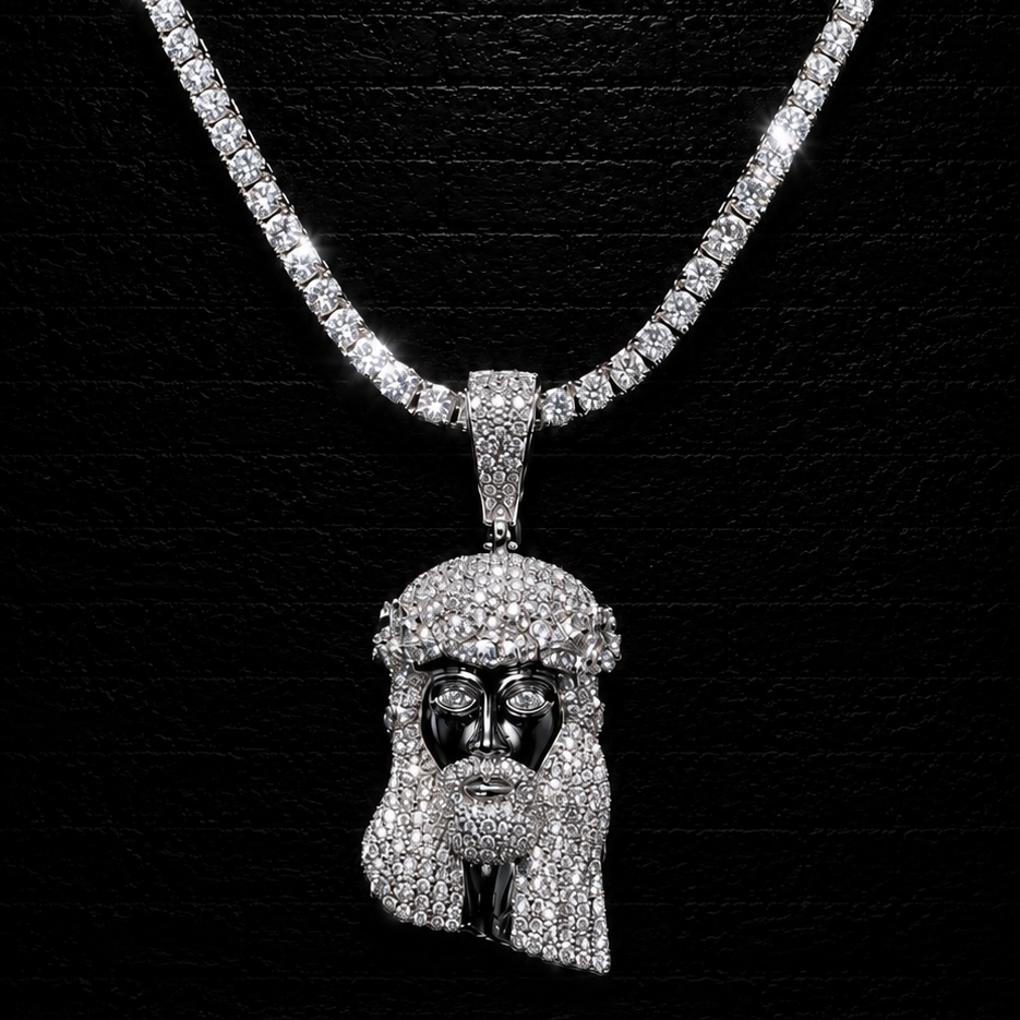 Jesus Pendant + 3mm Tennis Chain Set | 925 Sterling Silver | D Color VVS1 Moissanite