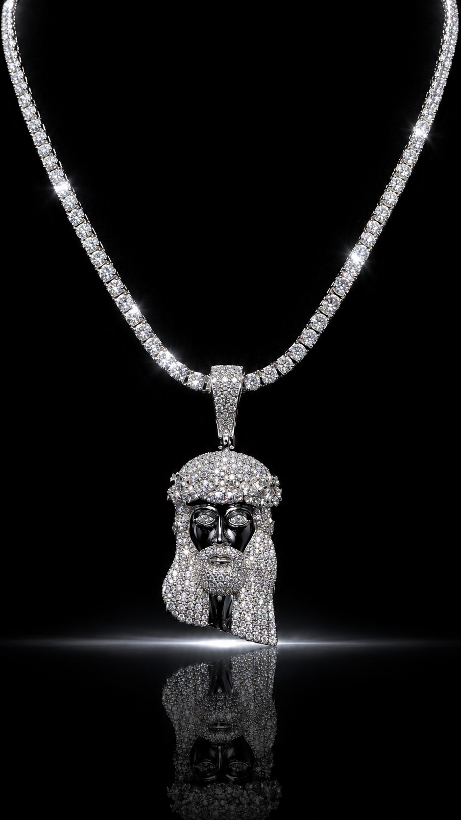 Jesus Pendant + 3mm Tennis Chain Set | 925 Sterling Silver | D Color VVS1 Moissanite