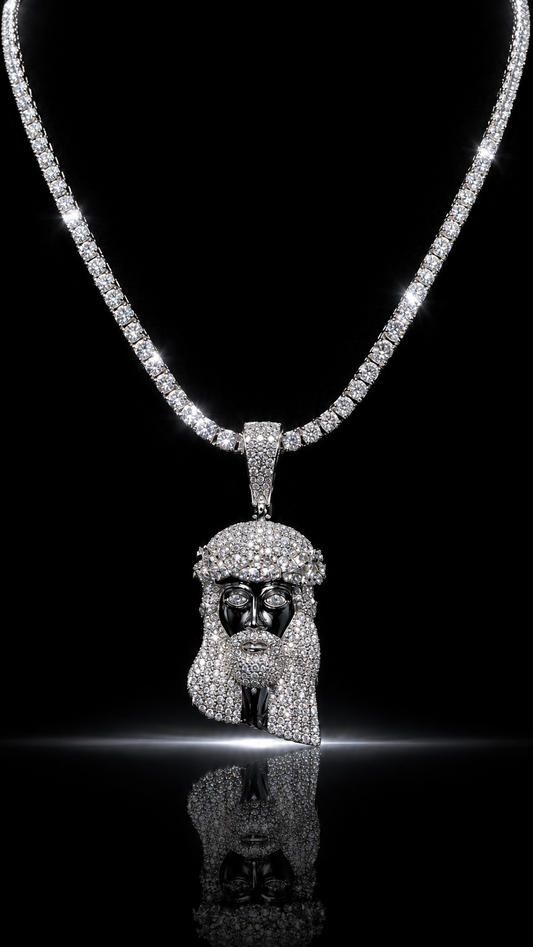 Jesus Pendant + 3mm Tennis Chain Set | 925 Sterling Silver | D Color VVS1 Moissanite