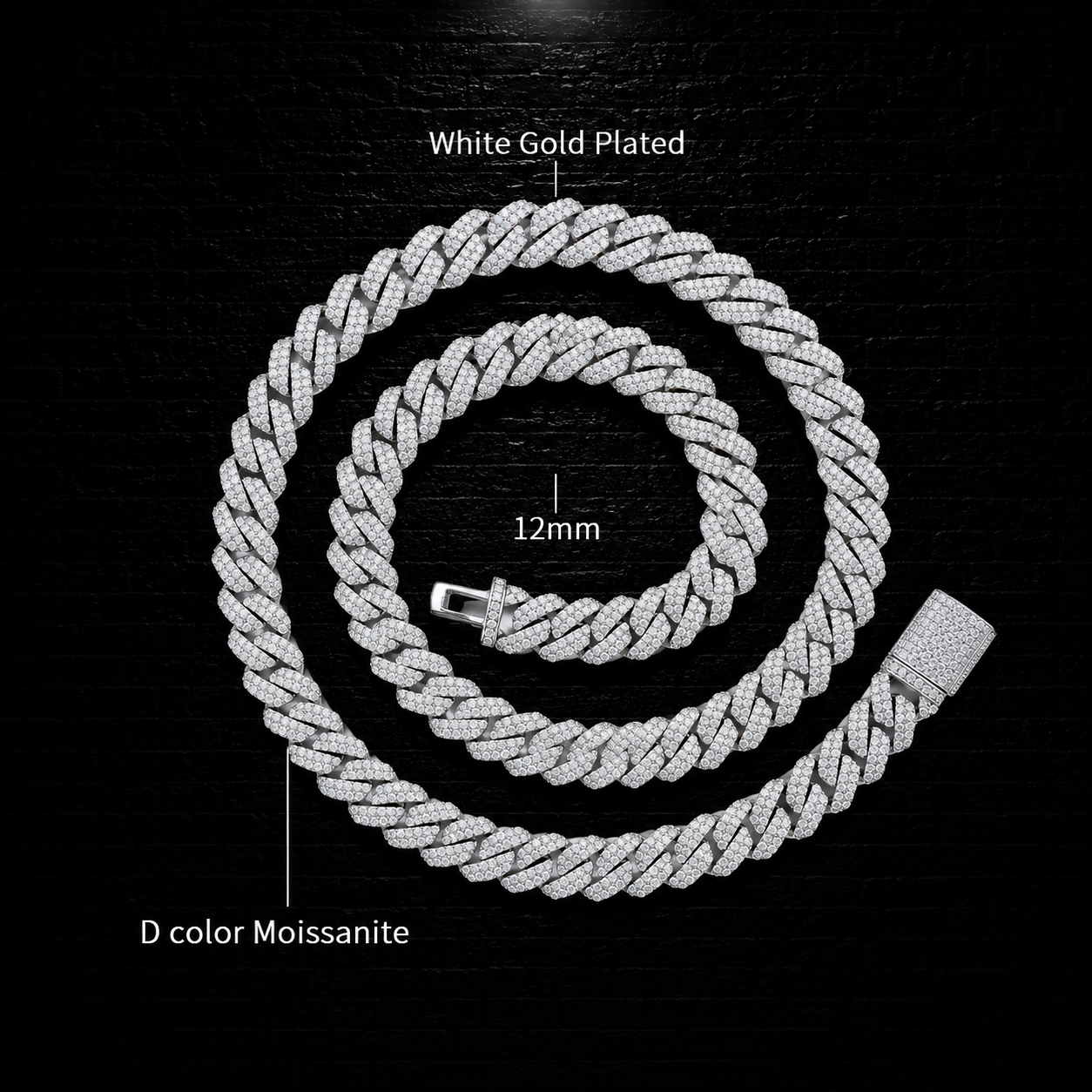 Cuban Link Chain 12mm | VVS1 Moissanite | 925 Sterling Silver