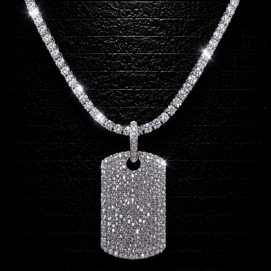 Dog Tag Pendant + 3mm Tennis Chain Set | 925 Sterling Silver | D Color VVS1 Moissanite