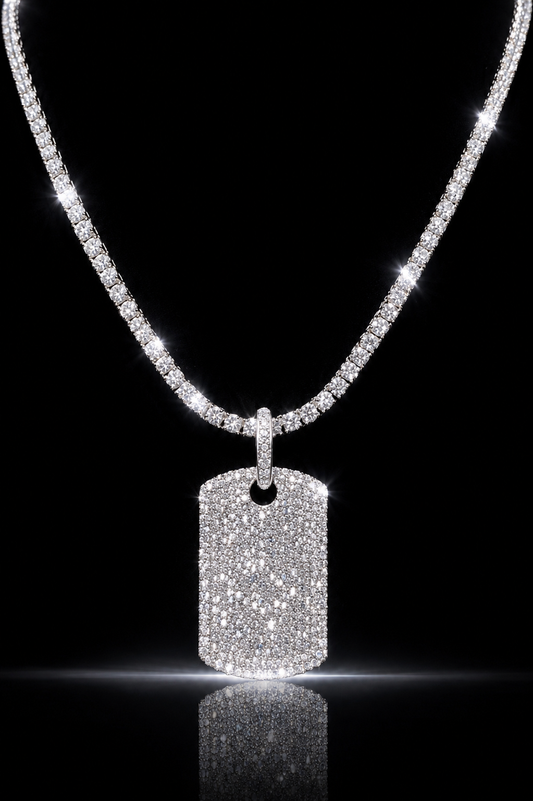 Dog Tag Pendant + 3mm Tennis Chain Set | 925 Sterling Silver | D Color VVS1 Moissanite