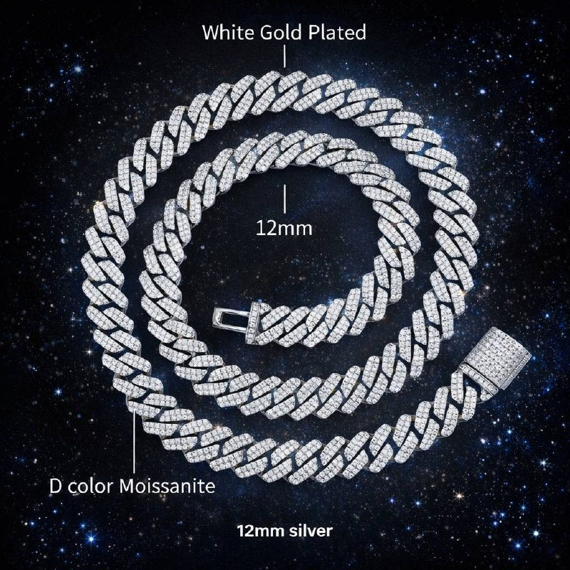 Cuban Link Chain 12mm | VVS1 Moissanite | 925 Sterling Silver