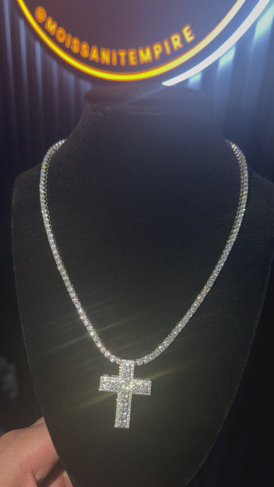 Cross Pendant + 3mm Tennis Chain Set | 925 Sterling Silver | D Color VVS1 Moissanite