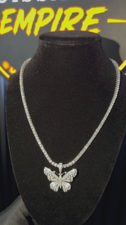 Butterfly Pendant + 3mm Tennis Chain Set | 925 Sterling Silver | D Color VVS1 Moissanite