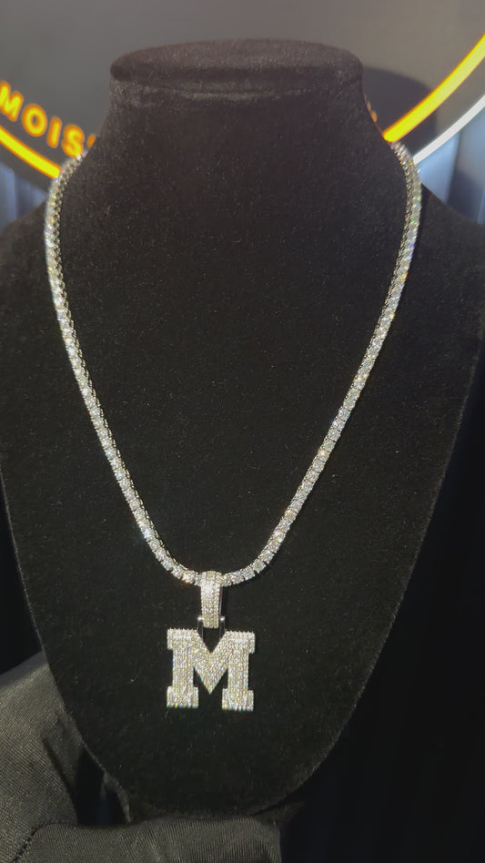 Initial "M" Pendant + 3mm Tennis Chain Set | 925 Sterling Silver | D Color VVS1 Moissanite