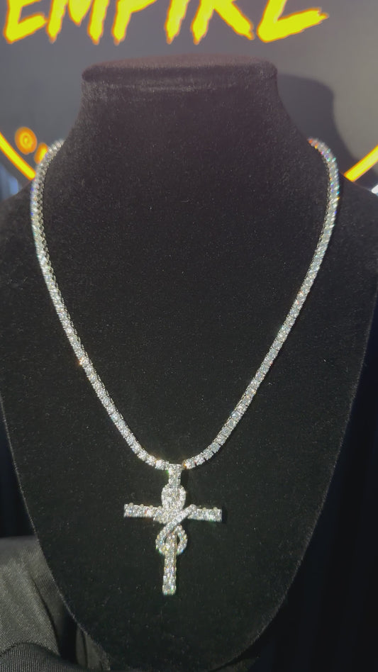 Ankh Cross Pendant + 3mm Tennis Chain Set | 925 Sterling Silver | D Color VVS1 Moissanite