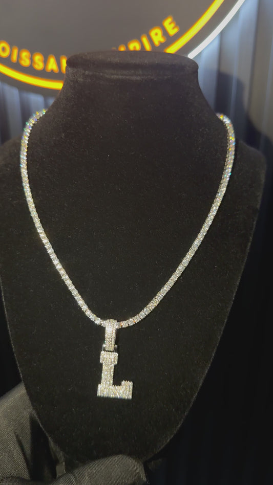 Initial "L" Pendant + 3mm Tennis Chain Set | 925 Sterling Silver | D Color VVS1 Moissanite