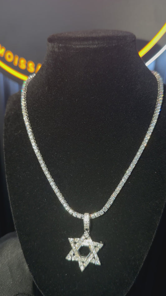 Star of David Pendant + 3mm Tennis Chain Set | 925 Sterling Silver | D Color VVS1 Moissanite