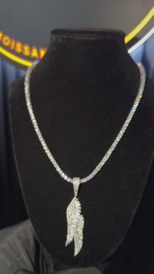 Angel Wing Pendant + 3mm Tennis Chain Set | 925 Sterling Silver | D Color VVS1 Moissanite
