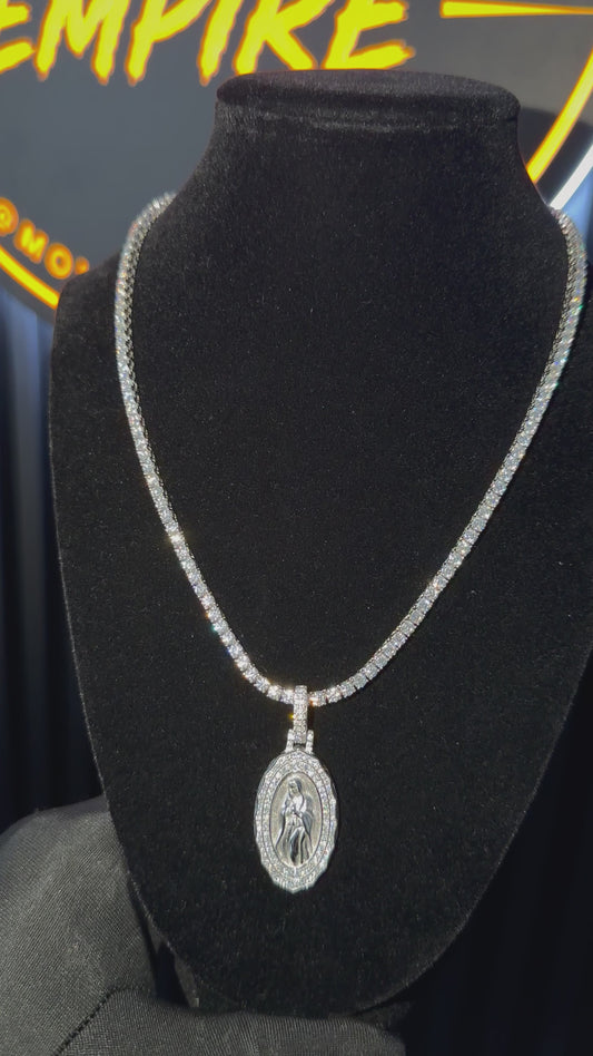 Virgin Mary Pendant + 3mm Tennis Chain Set | 925 Sterling Silver | D Color VVS1 Moissanite