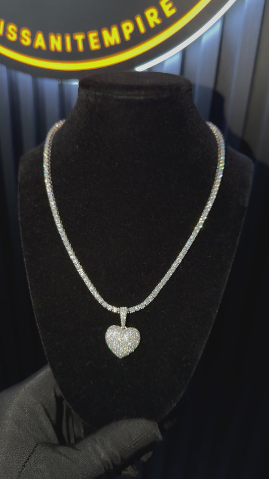 Heart Pendant + 3mm Tennis Chain Set | 925 Sterling Silver | D Color VVS1 Moissanite