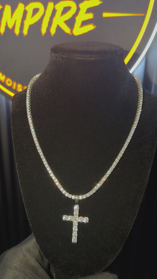 Cross Pendant + 3mm Tennis Chain Set | 925 Sterling Silver | D Color VVS1 Moissanite