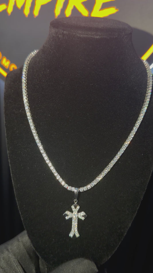 Gothic Cross Pendant + 3mm Tennis Chain Set | 925 Sterling Silver | D Color VVS1 Moissanite